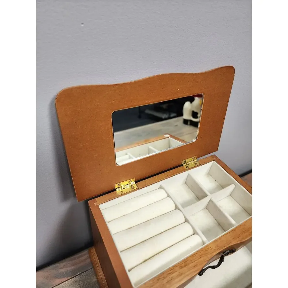 Vintage Croft & Barrow Wooden Jewelry Box Chest 2 Drawer Organizer